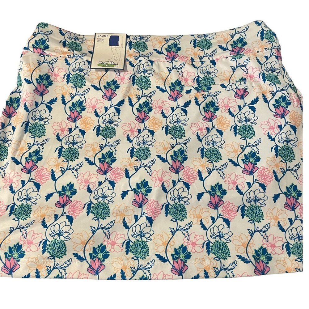 NWT Coral Bay Skort Tennis Golf Floral Women's Large Pull on Stretch Pockets UPF
